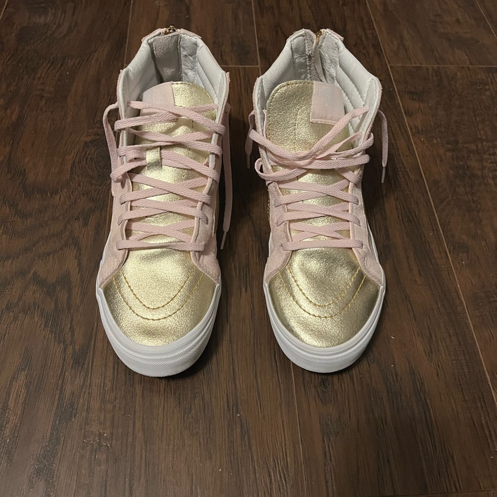 Vans Metallic Toe Sk8-Hi Zip Heavenly Pink & Gold Girls Shoes - Pink - 7